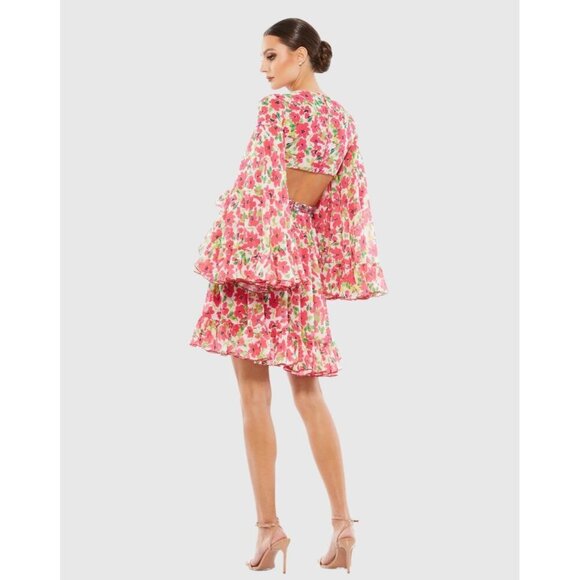 Mac Duggal Size 2 Pink Floral 9158 Bell Sleeve Mini Cocktail Party Dress New - Picture 3 of 13